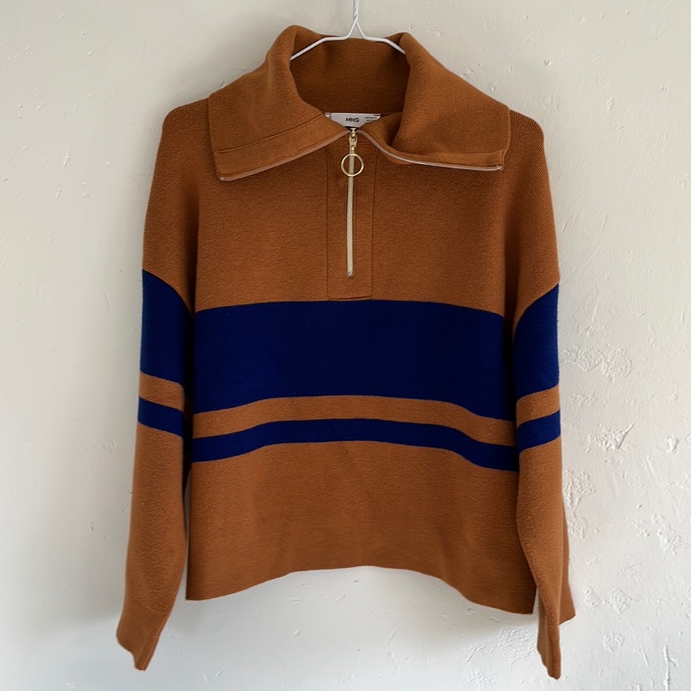 Mango Brown and Navy Sweater